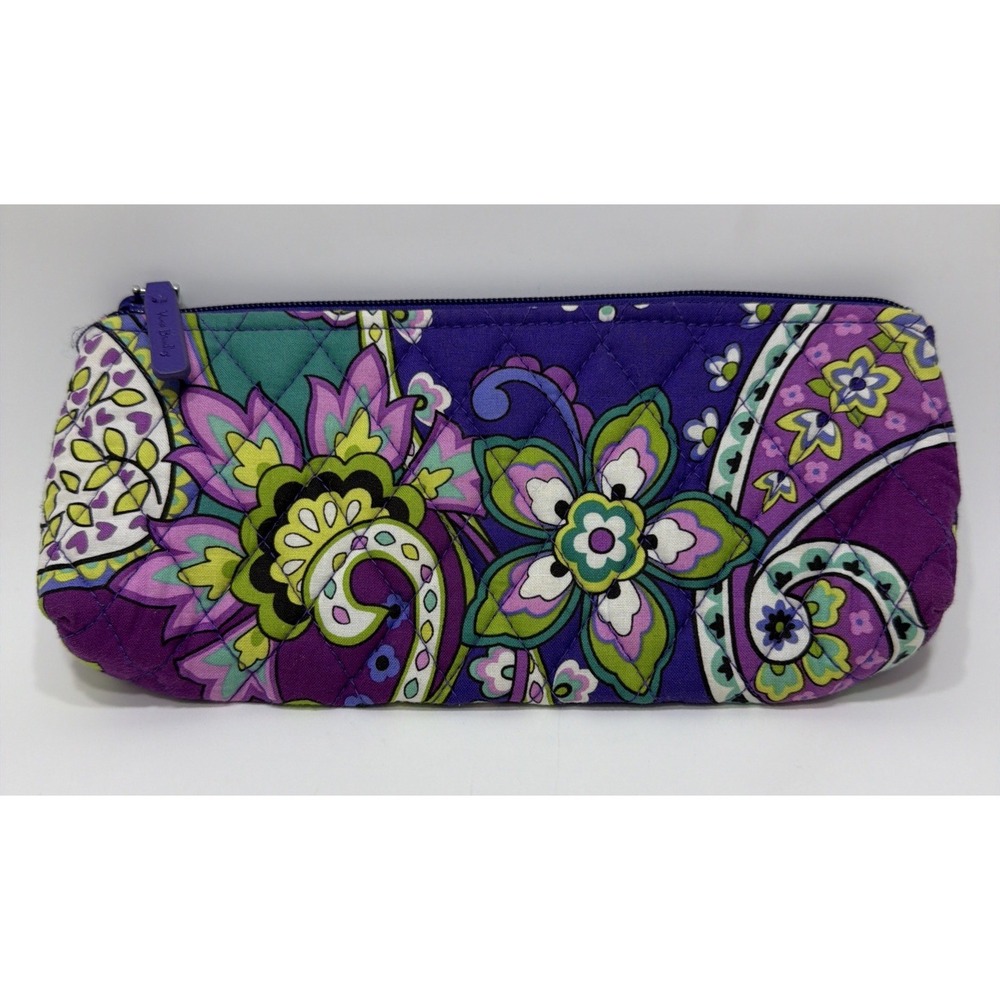 Vera Bradley Floral Paisley Quilted Zippered Pencil Cosmetic Bag Pouch Make Up